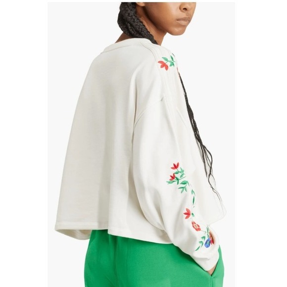 Adidas‎ Floral Embroidered Sweatshirt Cropped Boho Streetwear Medium - Picture 2 of 7